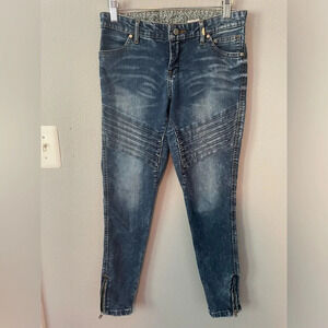 Harley Davidson Womens Dark Wash Low Rise Moto Zipper Skinny Jeans size‎ 27